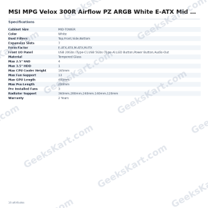 MSI MPG Velox 300R Airflow PZ ARGB White E-ATX Mid Tower Case