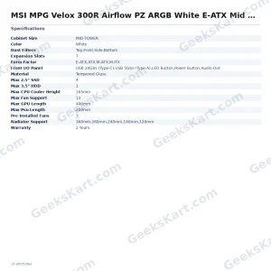 MSI MPG Velox 300R Airflow PZ ARGB White E-ATX Mid Tower Case