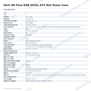 Nzxt H6 Flow RGB White ATX Mid Tower Case