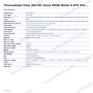 Thermaltake View 300 MX Snow ARGB White E-ATX Mid Tower Case