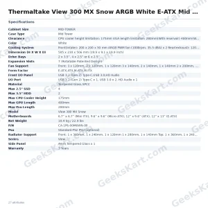 Thermaltake View 300 MX Snow ARGB White E-ATX Mid Tower Case