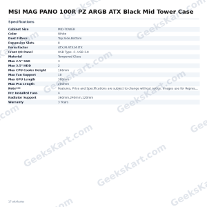 MSI MAG PANO 100R PZ ARGB ATX Black Mid Tower Case