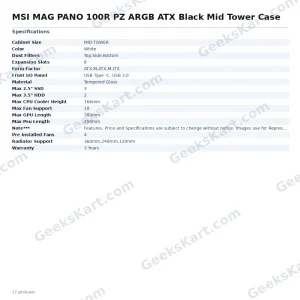 MSI MAG PANO 100R PZ ARGB ATX Black Mid Tower Case
