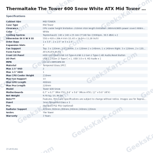 Thermaltake The Tower 600 Snow White ATX Mid Tower Case