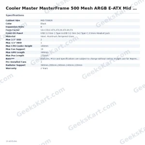 Cooler Master MasterFrame 500 Mesh ARGB E-ATX Mid Tower Case