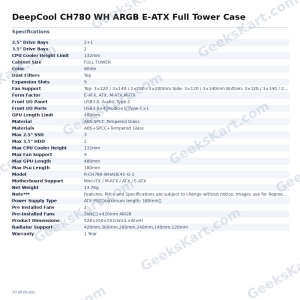 DeepCool CH780 WH ARGB E-ATX Full Tower Case
