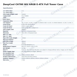 DeepCool CH780 WH ARGB E-ATX Full Tower Case