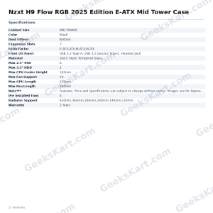 Nzxt H9 Flow RGB 2025 Edition E-ATX Mid Tower Case