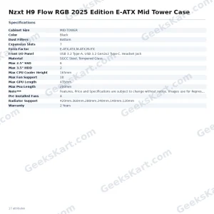 Nzxt H9 Flow RGB 2025 Edition E-ATX Mid Tower Case