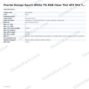 Fractal Design Epoch White TG RGB Clear Tint ATX Mid Tower Case