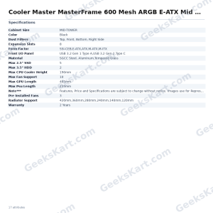 Cooler Master MasterFrame 600 Mesh ARGB E-ATX Mid Tower Case