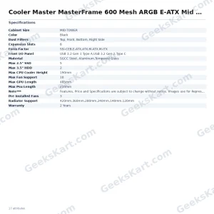 Cooler Master MasterFrame 600 Mesh ARGB E-ATX Mid Tower Case