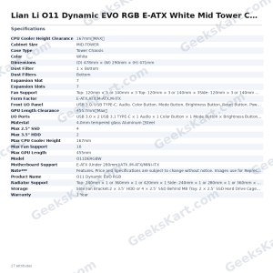 Lian Li O11 Dynamic EVO RGB E-ATX White Mid Tower Case