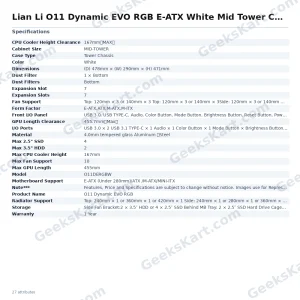 Lian Li O11 Dynamic EVO RGB E-ATX White Mid Tower Case