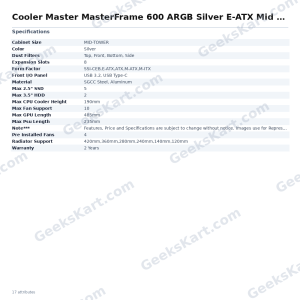 Cooler Master MasterFrame 600 ARGB Silver E-ATX Mid Tower Case