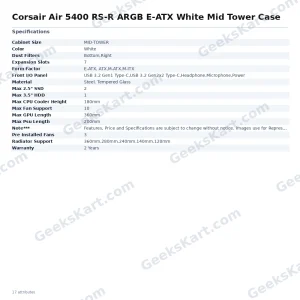 Corsair Air 5400 RS-R ARGB E-ATX White Mid Tower Case