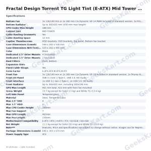 Fractal Design Torrent TG Light Tint (E-ATX) Mid Tower Cabinet (Black)