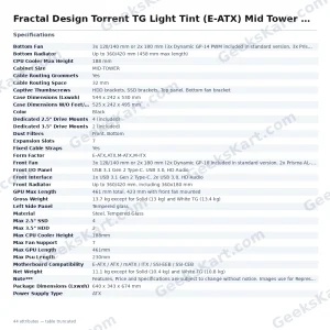 Fractal Design Torrent TG Light Tint (E-ATX) Mid Tower Cabinet (Black)