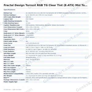 Fractal Design Torrent RGB TG Clear Tint (E-ATX) Mid Tower Cabinet (White)
