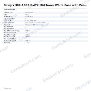 Dawg Y 990 ARGB E-ATX Mid Tower White Case with Pre-installed 360mm AIO Cooler
