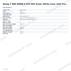 Dawg Y 990 ARGB E-ATX Mid Tower White Case with Pre-installed 360mm AIO Cooler