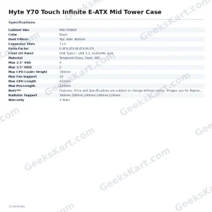 Hyte Y70 Touch Infinite E-ATX Mid Tower Case
