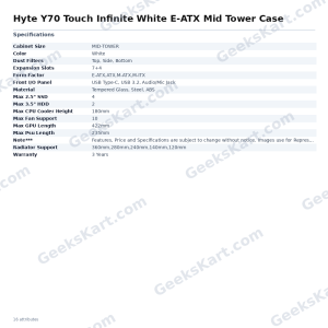 Hyte Y70 Touch Infinite White E-ATX Mid Tower Case