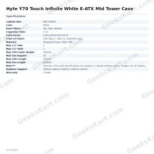 Hyte Y70 Touch Infinite White E-ATX Mid Tower Case