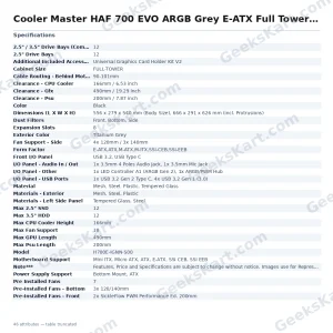 Cooler Master HAF 700 EVO ARGB Grey E-ATX Full Tower Case