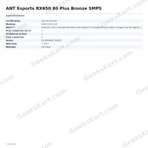 ANT Esports RX650 80 Plus Bronze SMPS