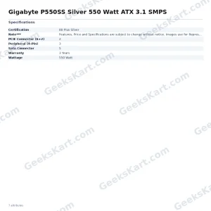 Gigabyte P550SS Silver 550 Watt ATX 3.1 SMPS