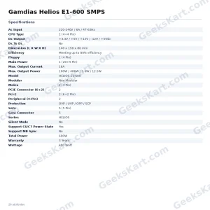 Gamdias Helios E1-600 SMPS