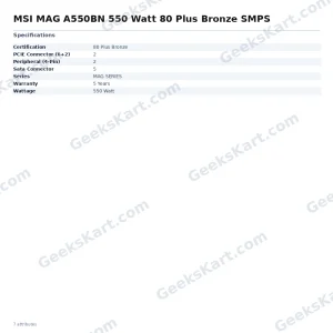 MSI MAG A550BN 550 Watt 80 Plus Bronze SMPS