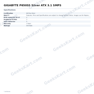 GIGABYTE P650SS Silver ATX 3.1 SMPS