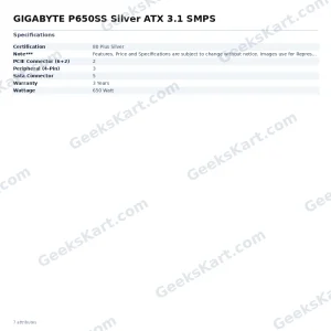 GIGABYTE P650SS Silver ATX 3.1 SMPS