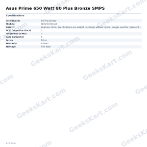 Asus Prime 650 Watt 80 Plus Bronze SMPS