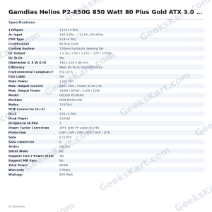 Gamdias Helios P2-850G 850 Watt 80 Plus Gold ATX 3.0 SMPS