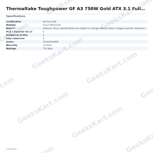 Thermaltake Toughpower GF A3 750W Gold ATX 3.1 Fully Modular SMPS