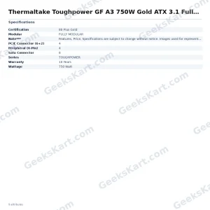Thermaltake Toughpower GF A3 750W Gold ATX 3.1 Fully Modular SMPS