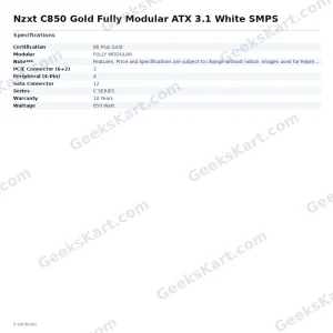 Nzxt C850 Gold Fully Modular ATX 3.1 White SMPS