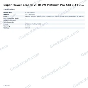 Super Flower Leadex VII 850W Platinum Pro ATX 3.1 Fully Modular SMPS