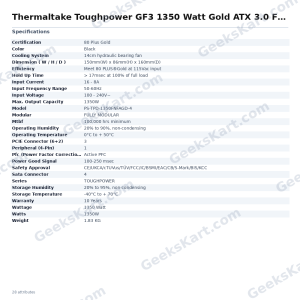 Thermaltake Toughpower GF3 1350 Watt Gold ATX 3.0 Fully Modular SMPS