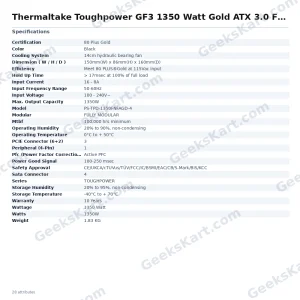 Thermaltake Toughpower GF3 1350 Watt Gold ATX 3.0 Fully Modular SMPS
