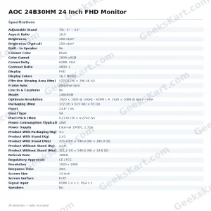 AOC 24B30HM 24 Inch FHD Monitor
