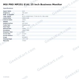 MSI PRO MP251 E14L 25 Inch Business Monitor