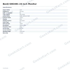BenQ GW2491 24 Inch Monitor