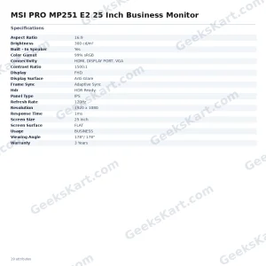 MSI PRO MP251 E2 25 Inch Business Monitor