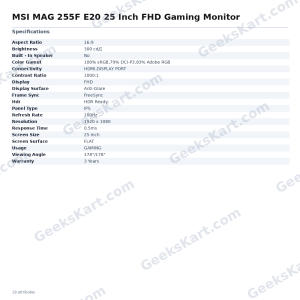 MSI MAG 255F E20 25 Inch FHD Gaming Monitor