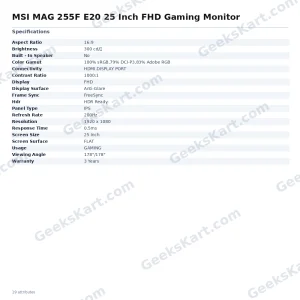 MSI MAG 255F E20 25 Inch FHD Gaming Monitor