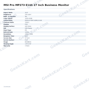 MSI Pro MP273 E14A 27 Inch Business Monitor